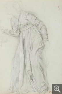 Edgar DEGAS (1834-1917), Étude de draperie. Étude pour Sémiramis construisant Babylone, ca. 1860-1862, graphite, pierre noire et gouache blanche, sur papier vergé gris-bleu, 32,8 x 31,3 cm. © MuMa Le Havre / Florian Kleinefenn