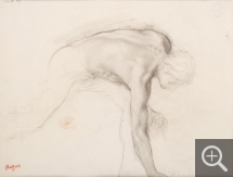 Edgar DEGAS (1834-1917), Male Nude Bending to Pick up an Object. Study for Jephtha's Daughter, ca. 1859-1861, black chalk, 30.5 x 23.5 cm. Senn-Foulds collection. © MuMa Le Havre / Florian Kleinefenn