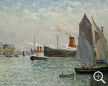 Maxime MAUFRA (1861-1918), Transatlantique sortant du port, 1905, huile sur toile, 65,5 x 81 cm. © MuMa Le Havre / Florian Kleinefenn