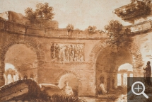 Victor Jean NICOLLE (1754-1826), Ruines romaines, 1805, encre brune et lavis de brun sur papier vergé, 12 x 18 cm. © MuMa Le Havre / Florian Kleinefenn