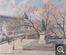 Camille PISSARRO (1831-1903), Statue d’Henri IV et hôtel de la Monnaie, matin, soleil, 1901, huile sur toile, 46 x 55 cm. © MuMa Le Havre / Charles Maslard