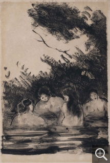 Camille PISSARRO (1831-1903), Quatre femmes se baignant dans une rivière, monotype sur papier vélin, 20,5 x 15,5 cm. © MuMa Le Havre / Charles Maslard