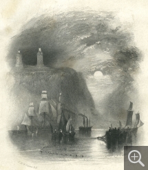 Dessiné par Joseph Mallord William TURNER (1775-1851) ; gravé par John COUSEN (1804-1880), Light towers of the Heve, gravure en taille douce, 20, 9 x 12,9 cm. Provient de l’album “Wanderings by the Seine. By Leitch Ritchie… with 20 engravings from drawings by J.M.W. Turner”, Londres, Longmann, 1834. © MuMa Le Havre / Charles Maslard