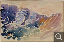 Henri Edmond CROSS (1856-1910), Paysage : colline et maison, fin XIXe-début XXe siècle, , 9 x 14.1 cm. . Le Havre