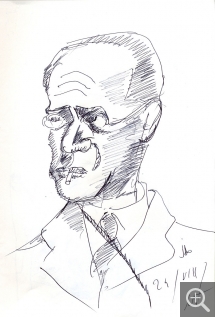 J..., extrait du cahier de caricatures - espace de découverte de l’exposition « Lyonel Feininger, l'arpenteur du monde ». © Droits réservés