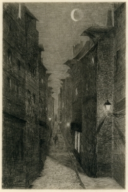 Gaston Prunier, La Rue d’Édreville, Eau-forte tirée de l’album À travers Le Havre, effets de soir et de nuit, , Le Havre,1892 bibliothèque municipale. © Le Havre Gaston Prunier, La Rue d’Édreville, Eau-forte tirée de l’album À travers Le Havre, effets de soir et de nuit, , Le Havre,1892 bibliothèque municipale. © Le Havre