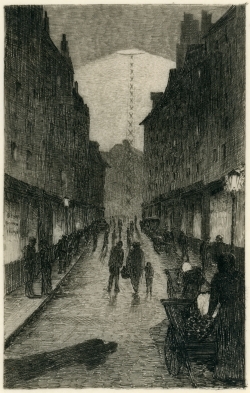 Gaston Prunier, La rue des Drapiers, Eau-forte tirée de l’album À travers Le Havre, effets de soir et de nuit, , Le Havre,1892 bibliothèque municipale. © Le Havre Gaston Prunier, La rue des Drapiers, Eau-forte tirée de l’album À travers Le Havre, effets de soir et de nuit, , Le Havre,1892 bibliothèque municipale. © Le Havre