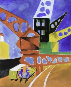 Hassan Massoudy, Grues, vers 1973-1974, gouache sur papier, 26 x 22 cm. Le Havre - musée d’art moderne André Malraux - don de l’artiste - 2024. ©MuMa Le Havre / François Dugué