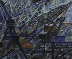 Charles NICOLLE, Les Grues, 1967, isorel (peinture à l'huile), 50 x 60 cm. Le Havre - musée d’art moderne André Malraux. ©MuMa Le Havre / François Dugué