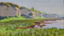 Charles LACOSTE (1870-1959), Paysage : rivière et falaise, 1919, huile sur carton, 19 x 33,1 cm. Le Havre - musée d’art moderne André Malraux - collection Olivier Senn - donation Hélène Senn-Foulds - 2009. ©MuMa Le Havre/Laurent Lachèvre Charles LACOSTE (1870-1959), Paysage : rivière et falaise, 1919, huile sur carton, 19 x 33,1 cm. Le Havre - musée d’art moderne André Malraux - collection Olivier Senn - donation Hélène Senn-Foulds - 2009. ©MuMa Le Havre/Laurent Lachèvre