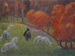Paul SÉRUSIER (1864-1927), Les Licornes, 1913, huile sur toile, 60 x 81 cm. 'Collection particulière. ©Courtoisie Oger Paul SÉRUSIER (1864-1927), Les Licornes, 1913, huile sur toile, 60 x 81 cm. 'Collection particulière. ©Courtoisie Oger