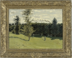 Claude MONET, Train dans la campagne, vers 1870, huile sur toile, 50 x 65,3 cm. Paris - Musée d’Orsay - œuvre récupérée à la fin de la Seconde Guerre mondiale et confiée à la garde des musées nationaux en 1950. © RMN-Grand Palais (musée d'Orsay) / Hervé Lewandowski