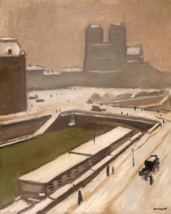 Albert MARQUET (1875-1947), Notre-Dame de Paris sous la neige, 1916, huile sur toile, 81 x 65 cm. Collection particulière - donation au MuMa par Messieurs Rogelio Martinez de Federico et Serge Sadry - sous réserve d'usufruit. © Courtoisie Galerie de la Présidence - Paris