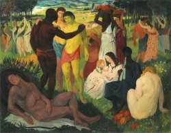 Reynold ARNOULD (1919-1980), La Paix, qui rapproche les peuples, ramène l’abondance à la terre et donne la joie de vivre (premier Grand Prix de Rome), 1939, huile sur toile, 114 x 146 cm. Paris, École nationale supérieure des beaux-arts. © Droits réservés