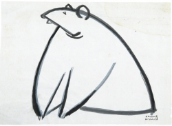 Reynold ARNOULD (1919-1980), Sans titre, ours (mascotte de l’université de Baylor), vers 1950, lavis sur papier de riz, 18 x 25 cm. Collection Rot-Vatin. © cliché S. Nagy