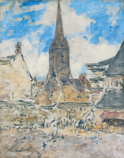 Eugène BOUDIN (1824-1898), Le Clocher Sainte-Catherine à Honfleur, ca. 1897, huile sur bois, 55 x 43 cm. © Honfleur, musée Eugène Boudin / Henri Brauner