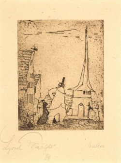 Lyonel FEININGER (1871-1956), Masques (Masken), 1911, eau forte, 14 x 10,8 cm. . © Maurice Aeschimann — © ADAGP, Paris, 2015 Lyonel FEININGER (1871-1956), Masques (Masken), 1911, eau forte, 14 x 10,8 cm. . © Maurice Aeschimann — © ADAGP, Paris, 2015