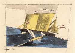 Lyonel FEININGER (1871-1956), Goélette à trois mâts, 1934, plume, encre de Chine et aquarelle sur papier, 14,7 x 19,1 cm. . © Maurice Aeschimann — © ADAGP, Paris, 2015