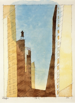 Lyonel FEININGER (1871-1956), IV B (Manhattan), 1937, plume, encre de Chine et aquarelle sur papier, 31,4 x 24 cm. . © Droits réservés - © ADAGP, Paris, 2015