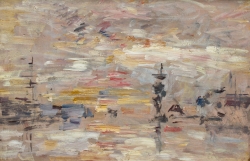 Eugène BOUDIN (1824-1898), Etude de ciel sur le bassin d’un port (Le Havre), 1888-1895, huile sur bois, 27 x 41 cm. Le Havre, musée d’art moderne André Malraux. © MuMa Le Havre / David Fogel