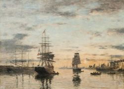 Eugène BOUDIN (1824-1898), Le Havre, l'avant-port au soleil couchant, 1882, huile sur toile, 54 x 74 cm. . © Collection particulière / Tornow