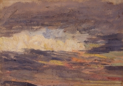 Eugène BOUDIN (1824-1898), Ciel, coucher de soleil, ca. 1848-1853, huile sur papier, 10 x 14,5 cm. © MuMa Le Havre / Florian Kleinefenn