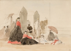 Eugène BOUDIN (1824-1898), Crinolines and Cabins, 1865, black pencil, graphite and watercolour on laid paper, 16.7 x 23.7 cm. © MuMa Le Havre / Charles Maslard