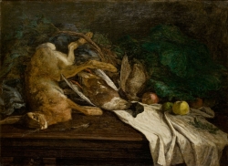 Eugène BOUDIN (1824-1898), Gibier et fruits sur une table, ca. 1854-1857, huile sur toile, 72 x 98 cm. © MuMa Le Havre / Florian Kleinefenn