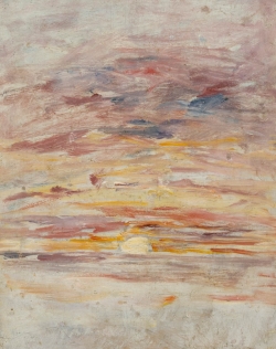 Eugène BOUDIN (1824-1898), Soleil pâle se couchant, ca. 1888-1895, oil on wood, 27.3 x 21.5 cm. © MuMa Le Havre / Florian Kleinefenn