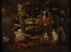 (D'après) Pierre BRUEGHEL le jeune (1564/1565-1637/1638), Intérieur d'une cuisine de ferme, huile sur bois, 42 x 56,5 cm. © MuMa Le Havre / Charles Maslard