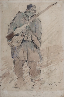 Albert COPIEUX (1885-1956), Foncquevillers (recto), watercolour and pencil on Ingres paper. © MuMa Le Havre / Charles Maslard