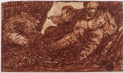 Albert COPIEUX (1885-1956), La Gamelle. Scène de tranchée, red chalk on paper. © MuMa Le Havre / Charles Maslard