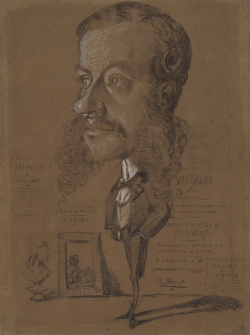 Claude MONET (1840-1926), Léon Manchon en habit noir, vers 1854-1858, crayon noir sur papier brun avec rehauts de pastel blanc, 56 x 42 cm. Rouen - musée des Beaux-Arts. © Y. Deslandes