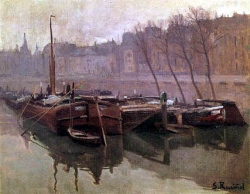 Santiago Rusiñol - Péniches sur la Seine