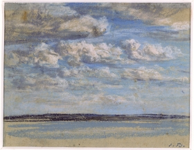 Eugène BOUDIN (1824-1898), Nuages blancs, ciel bleu, ca. 1854-1859, pastel sur papier, 14,8 x 21 cm. Legs Eugène Boudin, 1899. © Honfleur, musée Eugène Boudin / Henri Brauner