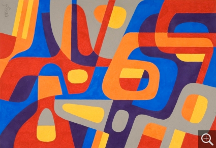 Léon GISCHIA (1903-1991), Vue d'en haut, 1962, gouache sur papier, 65,3 x 49,5 cm. Le Havre, musée d'art moderne André Malraux, achat de la Ville,1963. © 2005 MuMa Le Havre / Florian Kleinefenn © ADAGP, Paris 2020