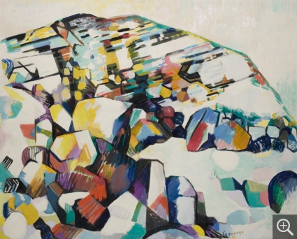 Jacques LAGRANGE (1917-1995), Les Rochers, 1958, huile sur toile, 81 x 100 cm. Le Havre, musée d'art moderne André Malraux, dépôt du CNAP, 1958. © 2005 MuMa Le Havre / Florian Kleinefenn © ADAGP, Paris 2020