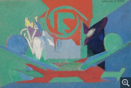 Jacques VILLON (1875-1963), Trophées au cor, 1952, huile sur toile, 38 x 55 cm. Le Havre, musée d'art moderne André Malraux, achat de la Ville, 1953. © MuMa Le Havre / Florian Kleinefenn © ADAGP, Paris 2020