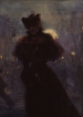 Jules CHÉRET (1836-1932), Femme en noir au manchon, ca. 1885, huile sur toile, 33 x 25 cm. © MuMa Le Havre / Florian Kleinefenn